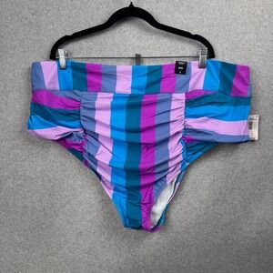 Torrid Swim Bottoms Womens 4X Purple Blue High Waist Ruched Cheeky Striped NEW